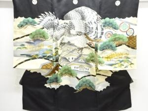 鷹に城模様紋付男児着物